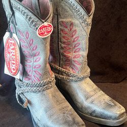 Laredo (Dan Post) Grey/Pink Fern Leather Cowgirl Boots 