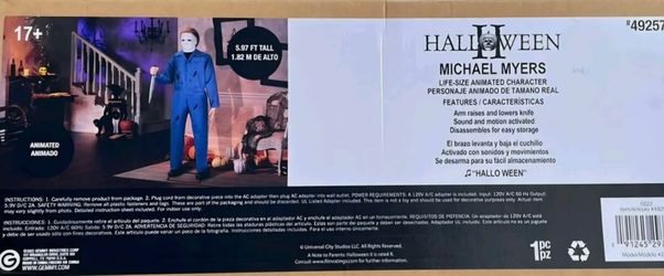"6ft Life-Size Animated Michael Myers Halloween Animatronic Prop - Open Box"