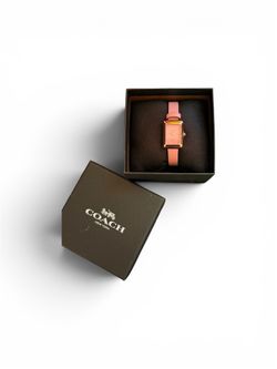 Coach Mara Watch Rose Gold Tone Rectangular Case Pink Leather Strap NIB
