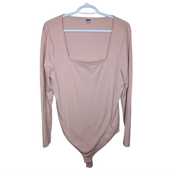 Old Navy Pink Long Sleeve Square-Neck Rib-Knit Snap Bodysuit
