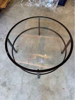 Round Glass Coffee Table w/ Metal Frame
