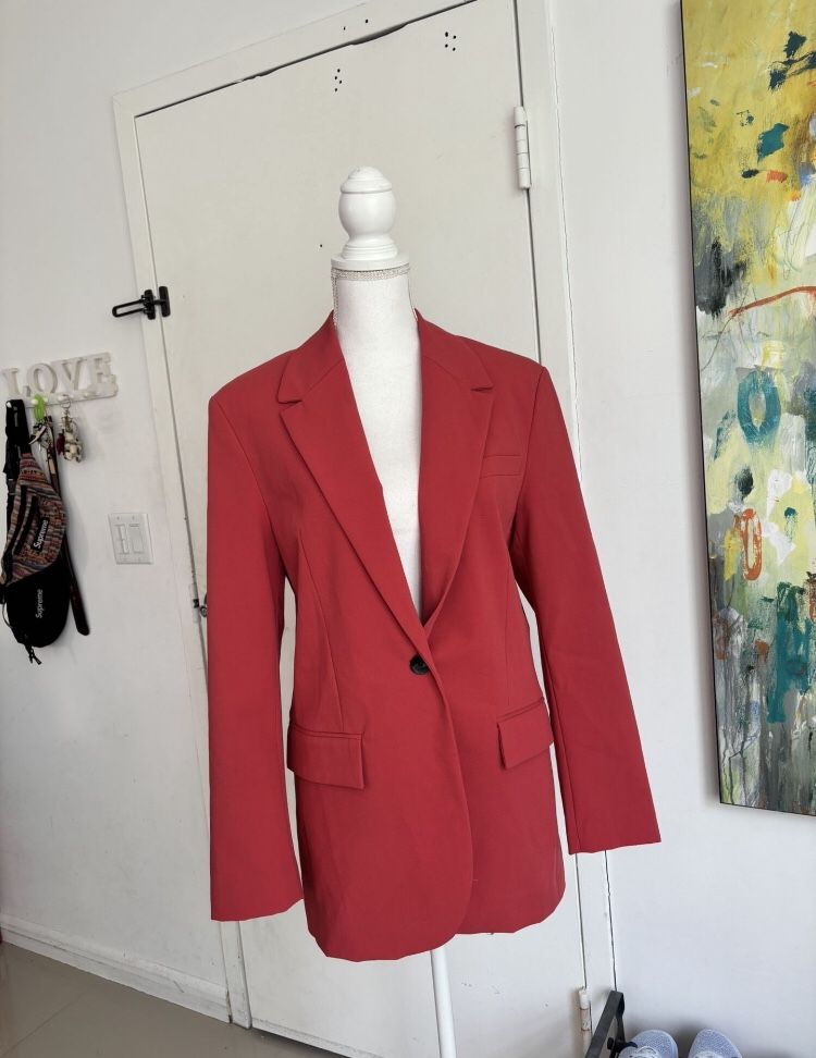 NWOT‼️ZARA Woman Menswear Style Brick Orange Oversized Jacket Size XS