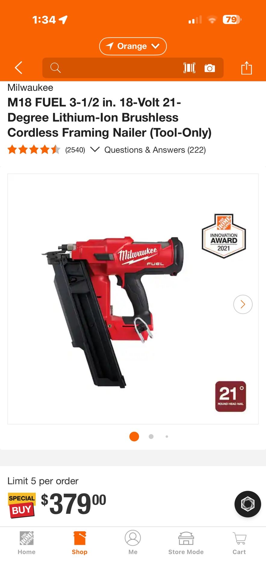 Milwaukee M18 FUEL 3-1/2 in. 18-Volt 21-Degree Lithium-lon Brushless Cordless Framing Nailer (Tool-Only)brand New 320