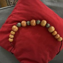 Antique Moroccan Berber  Necklace   amber resin and silver or