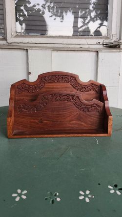 Nice Vintage Wood w/ Carved Detailing  Letter Holder