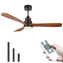 Heibuety 60in LED Ceiling Fan Black With Real Wood Blades Remote 6speed Reverse Timer Dimmable New 