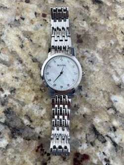 Bulova Women's Silver Watch with Mother of Pearl Dial