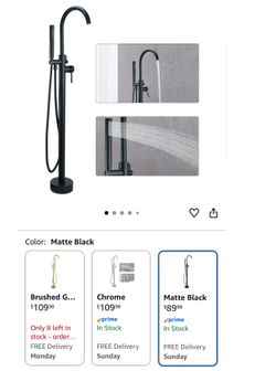 Free Standing Tub Faucet, Floor Mount Freestanding Tub Faucets, Brass Stand Alone Tub Filler, High Flow Bathtub Shower Mixer Tap, Matte Black