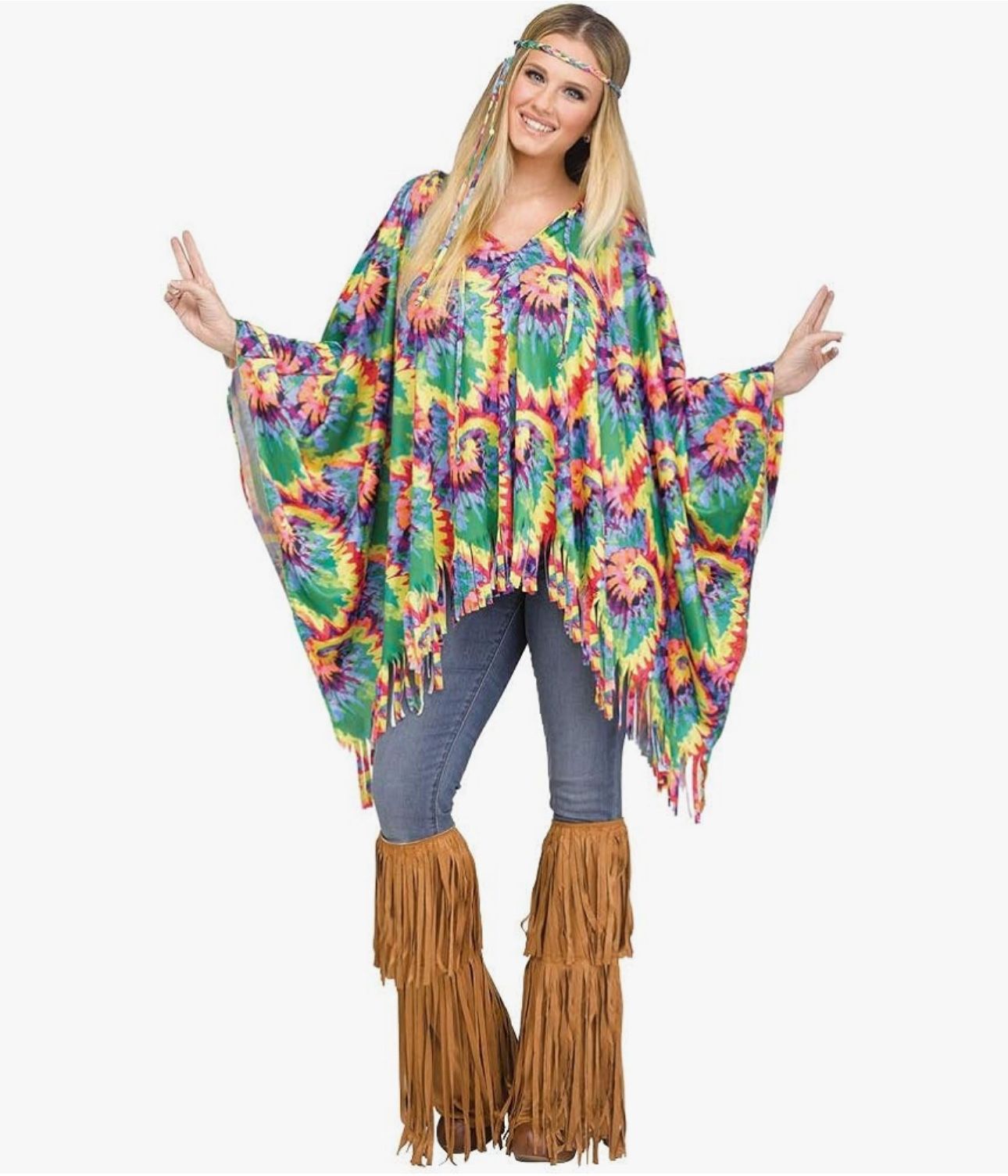 Fun World Women's Hippie Poncho Costume And Legs