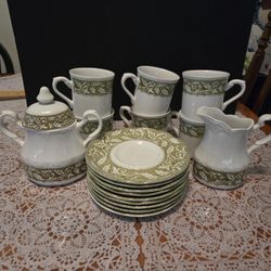 J&G MEAKIN TEA / COFFE SET. 6 Cups, 9 Saucers, Cream And Sugar