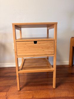 Bamboo Nightstand with Drawer and Shelves