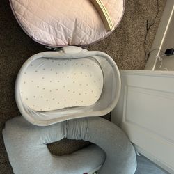Bundle Momcozy maternity pillow  INGENUITY babygirl playmat Halo Bassinet with babygirl crib sheets