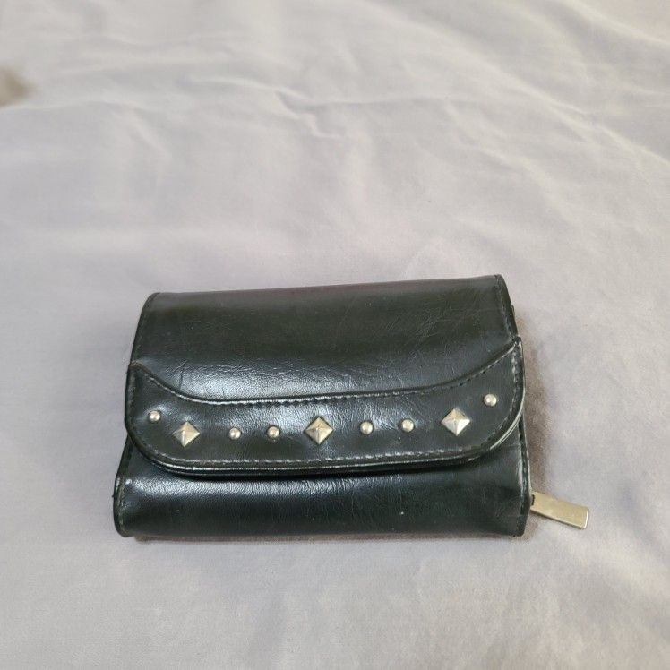 Wallet Real Leather Black Silver Studs