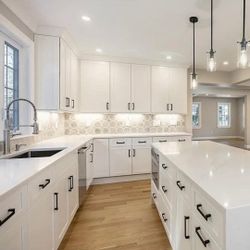 Shaker white / L-shape with Island kitchen at an affordable