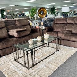 Huge Liquidation Sale👍Gorgeous Chocolate Reclining Sofa+Love Seat 50% Off $999 Amazing Deal😱