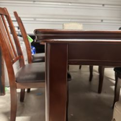 Solid Wood Dining Table With Butterfly Leaf Storage And 6 Dining Chairs