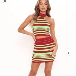 Fashion Nova Striped Sweater Skirt Set - US Small