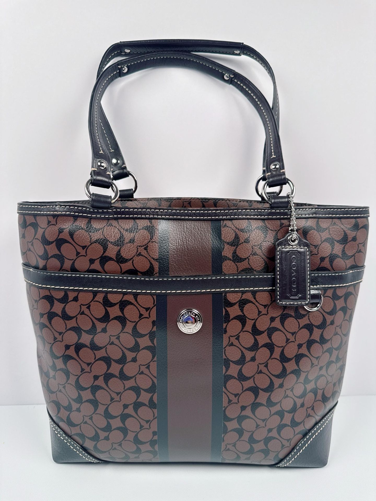 Coach Chelsea Heritage Signature C Embossed Leather Tote Purse Brown