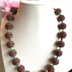 stunning vintage Tibetan silver beads necklace and matching earrings set