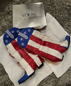 Wetkiss Women’s Custom Made 8.5 NEW Rhinestone US Flag Boots