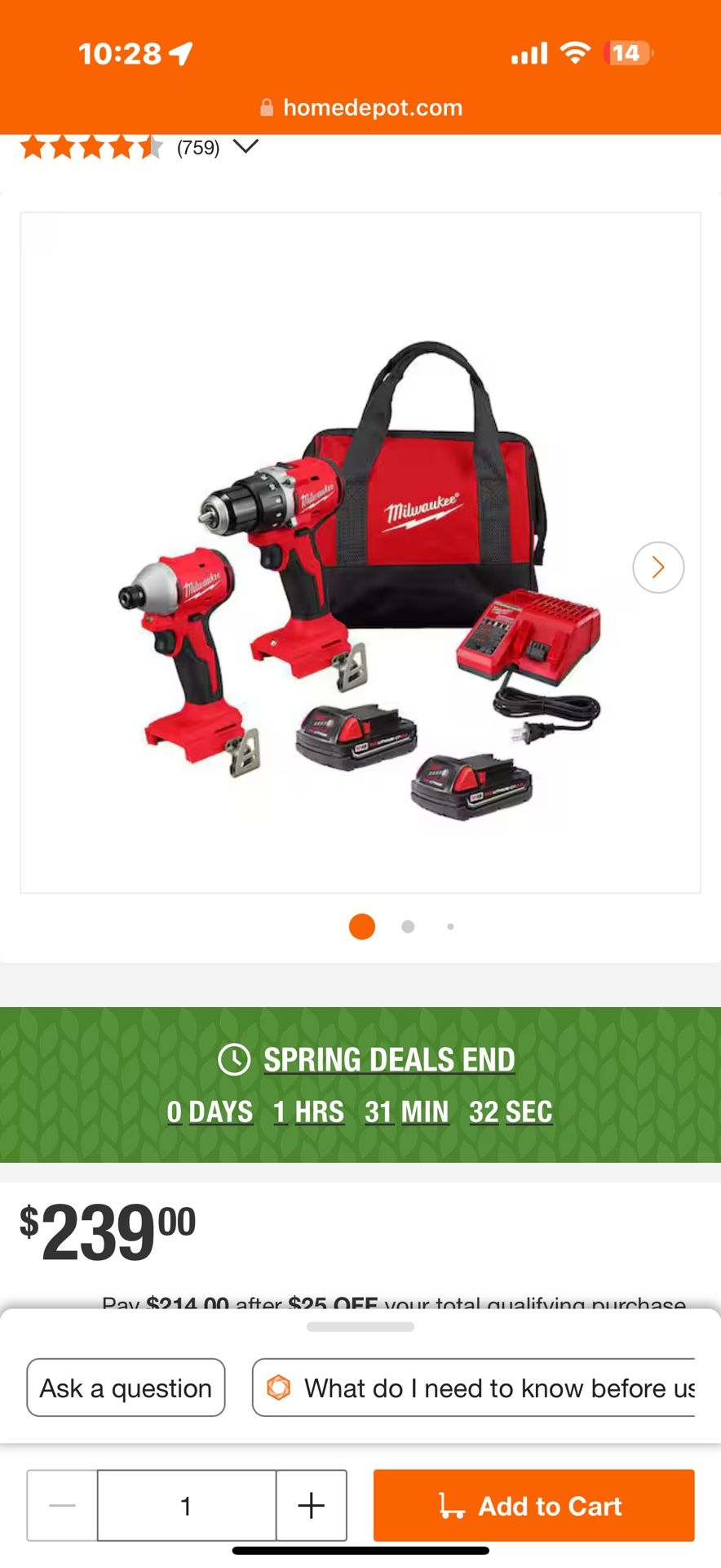 M18 18V Lithium-Ion Brushless Cordless Compact Drill/Impact Combo Kit (2-Tool) w/(2) 2.0 Ah Batteries, Charger & Bag