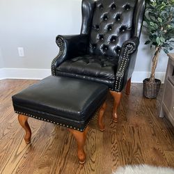 Black Leather Wingback Chair With Ottoman