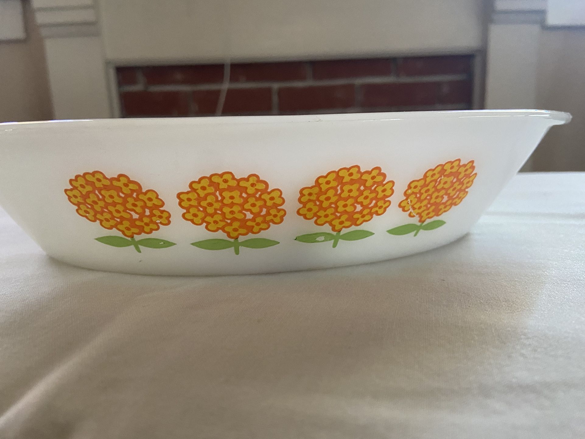 Serving Dish Divided Oval Yellow Orange Flowers Glasbake J2352
