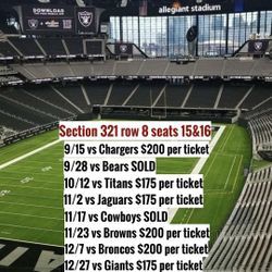 Raiders Tickets Section 321 Row 8 Seats 15 & 16