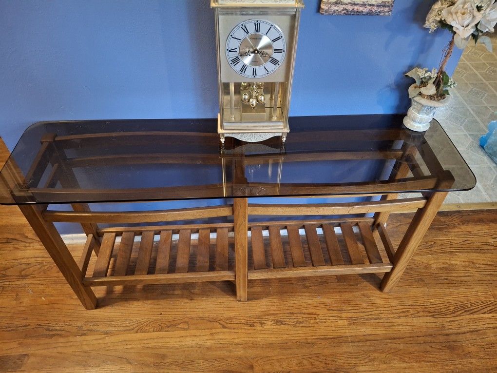 Nice VINTAGE Sofa TABLE WITH A DARK BROWN GLASS TOP GREAT CONDITION
