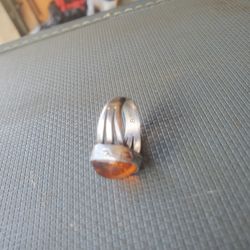 Silver Ring W Cognac Amber Stone