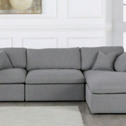 Serene Linen / Wood Grey Deluxe Cloud Modular Sectional

