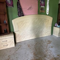 ► Vintage Bed Headboard and two 2 Drawer Nightstands 