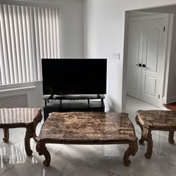 Solid Marble Coffee Table With Two End Marble Tables