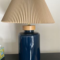 Vintage Cylinder Ceramic Lamp - 28" high - 3 way switch Beige pleated shade.  Cash only. In San Francisco