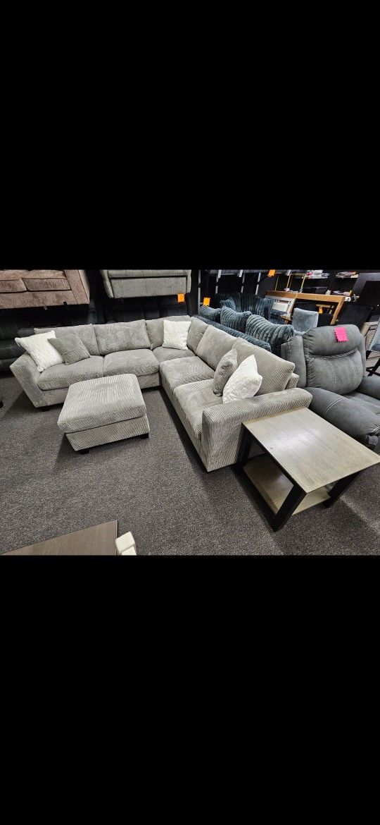 New Sectional Corduroy Grey 4 Pcs $545 Free Ottoman Home & Garden
