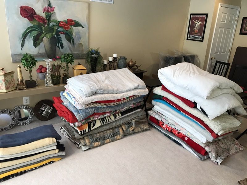 Assorted comforter, blankets, duvets