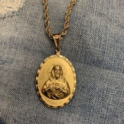 14k Virgin Mary and sacred heart pendant double sided