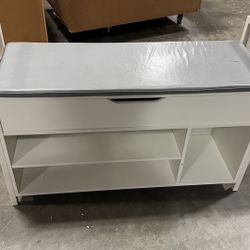 #041804 IRONCK Shoe Bench,6 Pairs Entryway Bench with Shelf Rack and Storage Box, for Entryway, Bedroom, Hallway, Industrial,White