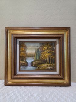 Original Landscape Mountains Forest Waterfall River Stream Signed Oil Painting