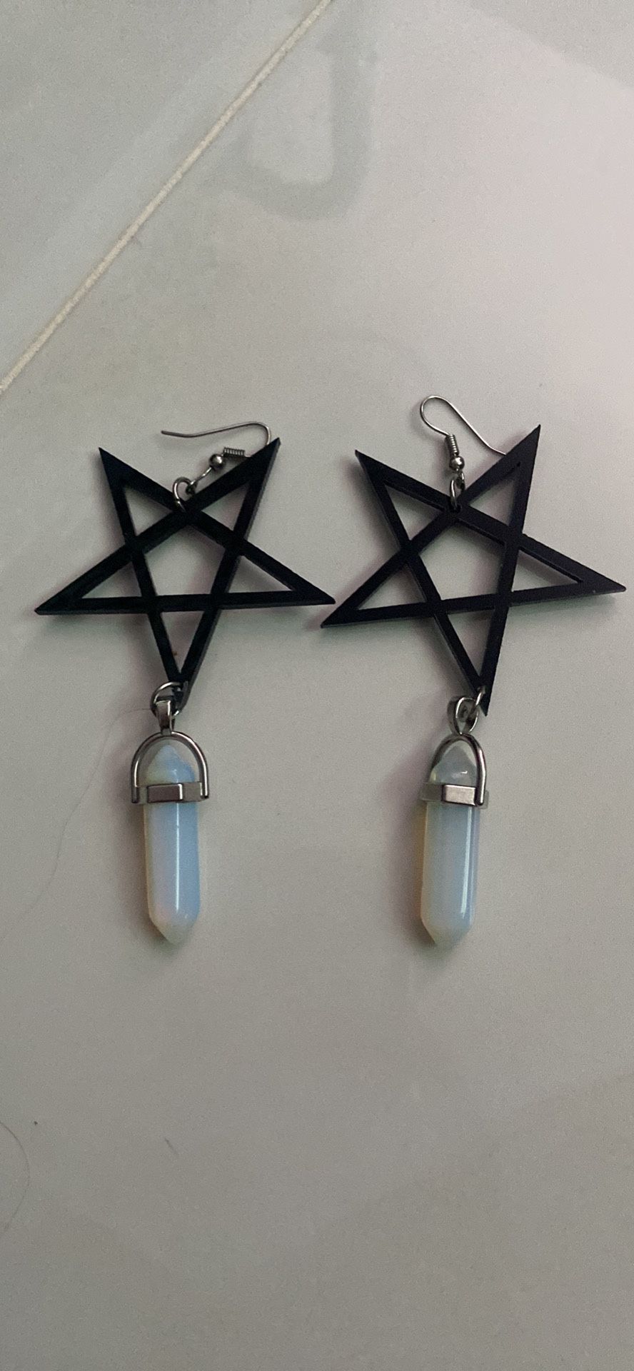 Pentagram Witchy Moonstone Earrings