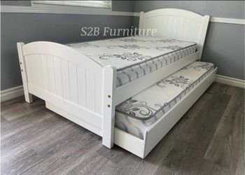 Twin/twin Size White Trundle bed With Orthopedic Mattress
