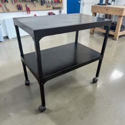 Black Rolling Steel Metal 2-Tier Storage Table Utility Cart! 18.5x30x29.5in