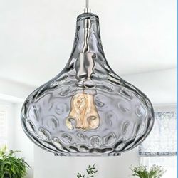 New 11" Smoked Hammered Glass Pendant Light Blown Glass W Brushed Nickel Finish Adjustable Dimmable
