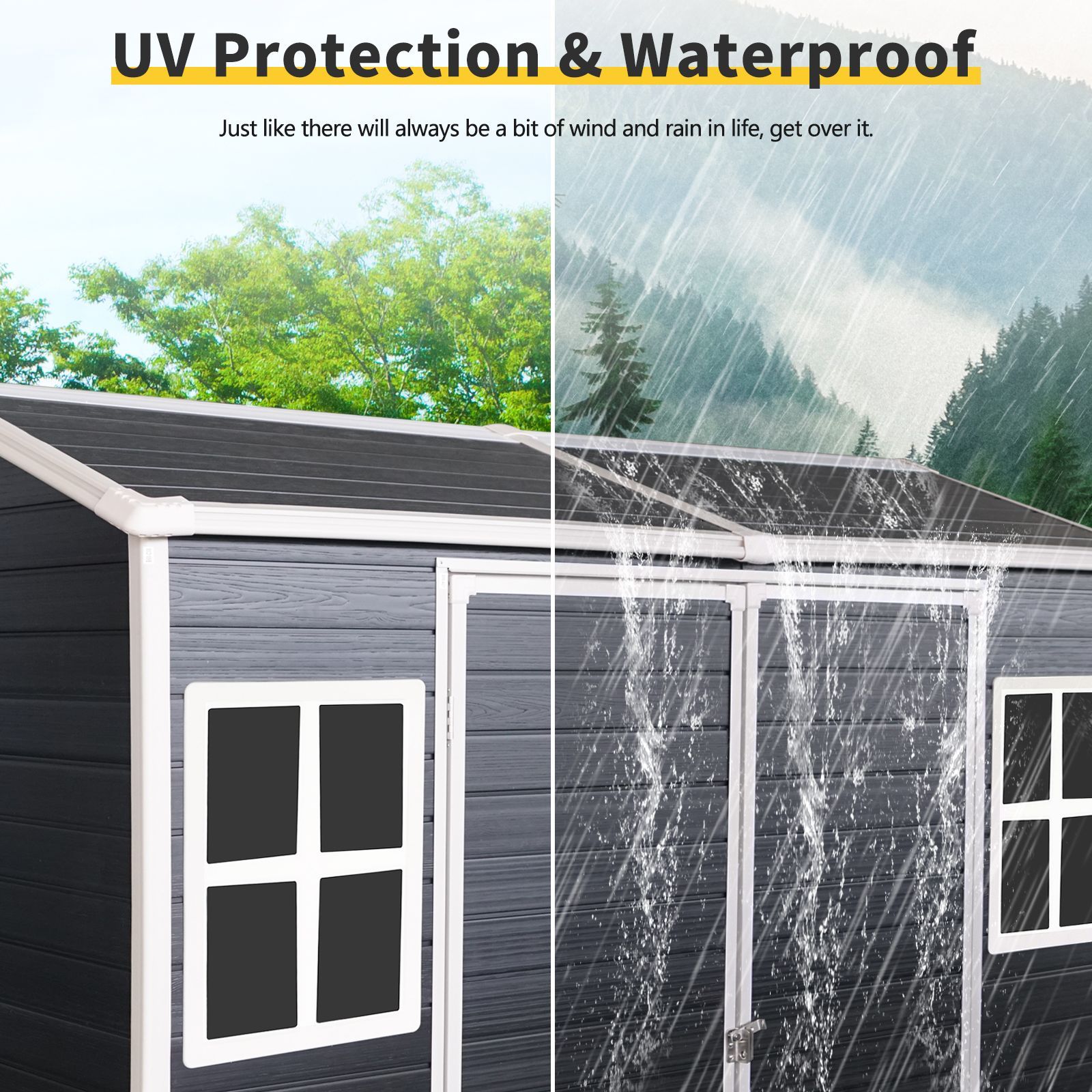 4x8ft Resin Outdoor Storage Shed with Two Window and Double Door,Plastic Shed with Floor for Gargen,Patio,Yard,Lawn,Black,All Products : American Fashion Style Bags On Sale
