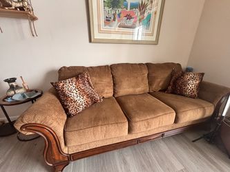 Carved wood trim solid frame couch