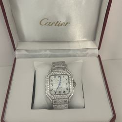 Cartier Santos Diamond Stainless Steel Arabic Dial Automatic Watch