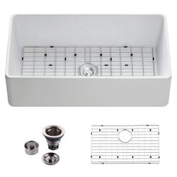 HOROW 36 Farmhouse Apron Sink Undermount Fireclay Kitchen Sink Model HR-S3618W Worth $430 