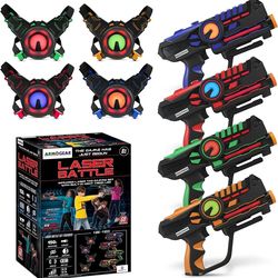 ArmoGear Set of 4 Laser Tag Guns with Vests - Laser Tag Set for Kids and Adults - Toy Guns with 150 ft Range, Night Vision, Invisibility Mode - Batter