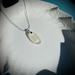 Light Peachy White Sea Glass Sterling Silver Necklace 