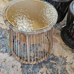 Boho Outdoor Patio Wicker Round Ice Bucket Table